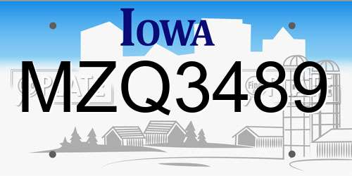 MZQ3489 Iowa License Plate