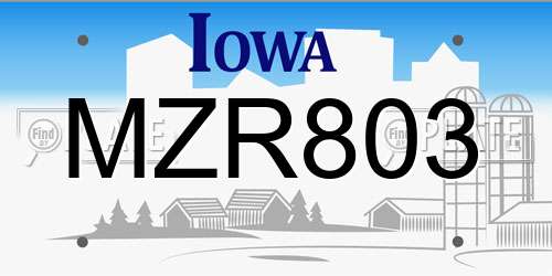 MZR803 Iowa License Plate