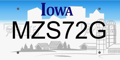 MZS72G Iowa License Plate