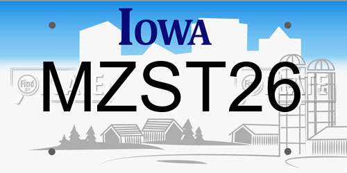 MZST26 Iowa License Plate