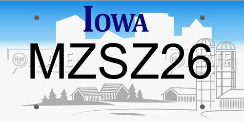 MZSZ26 Iowa License Plate
