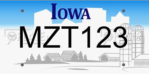 MZT123 Iowa License Plate