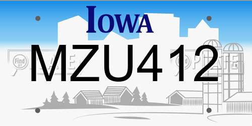 MZU412 Iowa License Plate