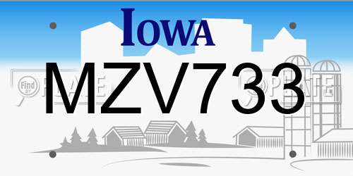 MZV733 Iowa License Plate