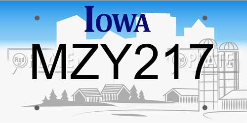 MZY217 Iowa License Plate