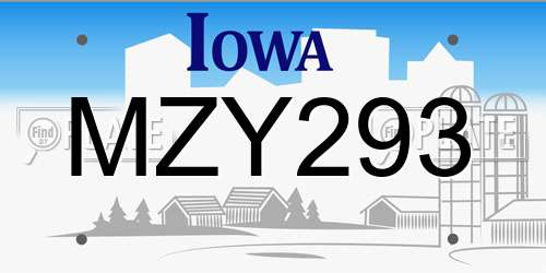 MZY293 Iowa License Plate