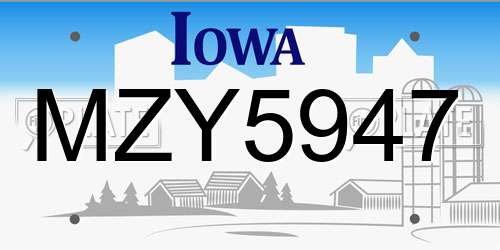 MZY5947 Iowa License Plate