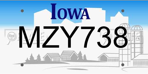 MZY738 Iowa License Plate