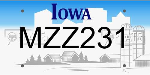 MZZ231 Iowa License Plate