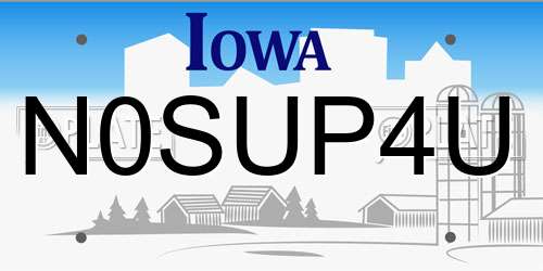 N0SUP4U Iowa License Plate