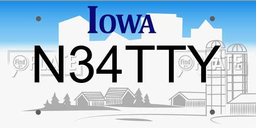 N34TTY Iowa License Plate