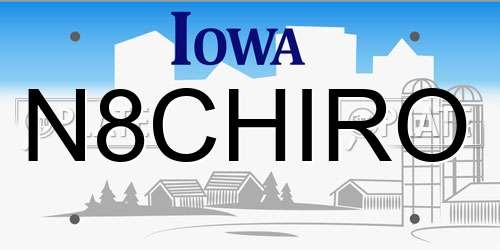 N8CHIRO Iowa License Plate