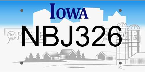 NBJ326 Iowa License Plate