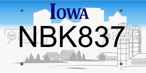 NBK837 Iowa License Plate