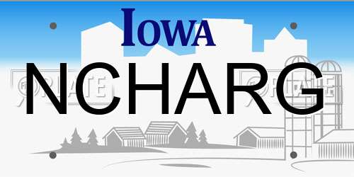 NCHARG Iowa License Plate
