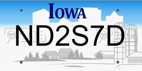 ND2S7D Iowa License Plate