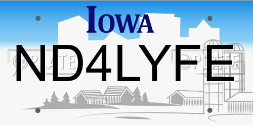 ND4LYFE Iowa License Plate