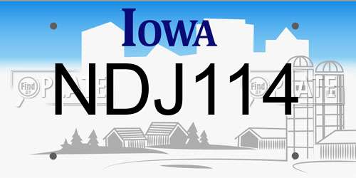 NDJ114 Iowa License Plate