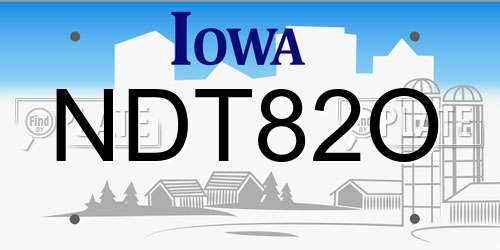 NDT82O Iowa License Plate