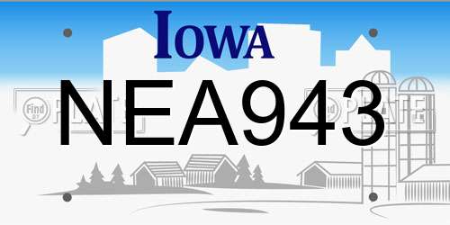 NEA943 Iowa License Plate