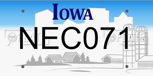 NEC071 Iowa License Plate