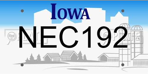 NEC192 Iowa License Plate