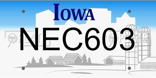 NEC603 Iowa License Plate