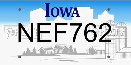 NEF762 Iowa License Plate
