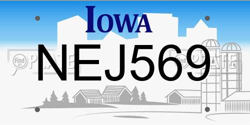 NEJ569 Iowa License Plate
