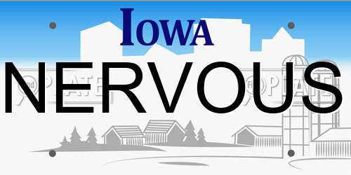 NERVOUS Iowa License Plate