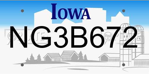 NG3B672 Iowa License Plate