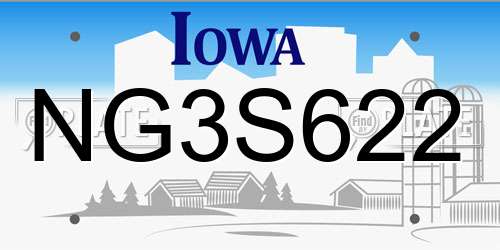 NG3S622 Iowa License Plate