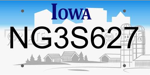 NG3S627 Iowa License Plate