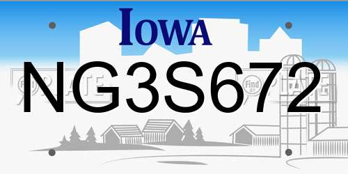 NG3S672 Iowa License Plate