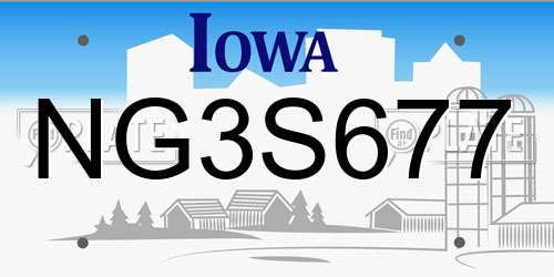 NG3S677 Iowa License Plate