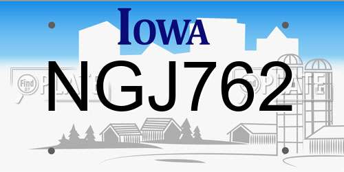 NGJ762 Iowa License Plate