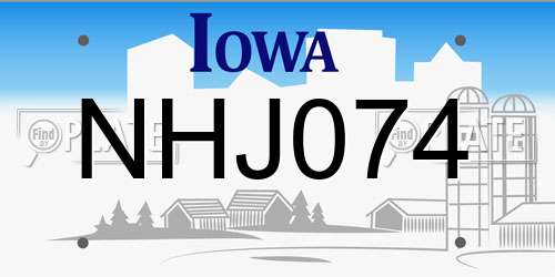 NHJ074 Iowa License Plate