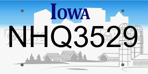NHQ3529 Iowa License Plate