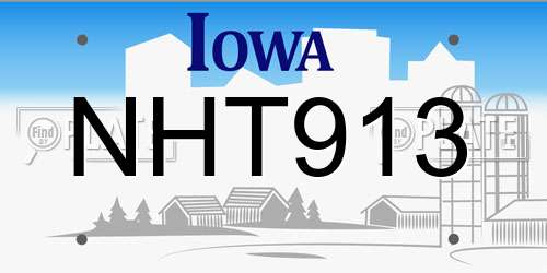 NHT913 Iowa License Plate