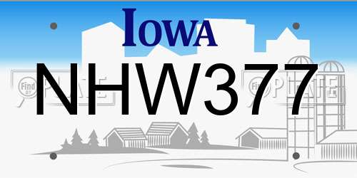 NHW377 Iowa License Plate