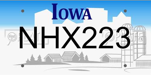 NHX223 Iowa License Plate