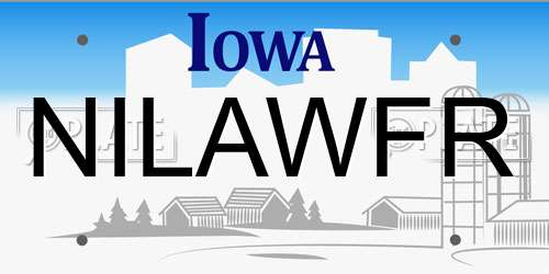 NILAWFR Iowa License Plate