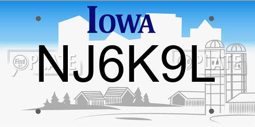NJ6K9L Iowa License Plate