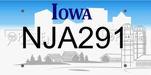 NJA291 Iowa License Plate