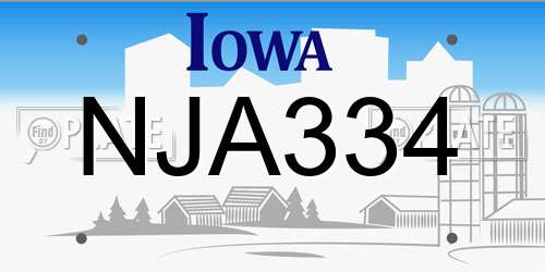 NJA334 Iowa License Plate