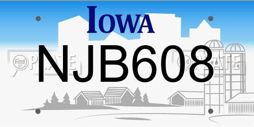 NJB608 Iowa License Plate