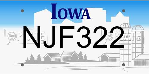NJF322 Iowa License Plate