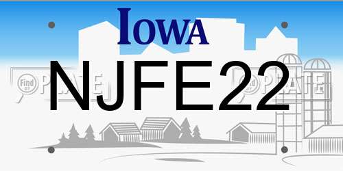 NJFE22 Iowa License Plate