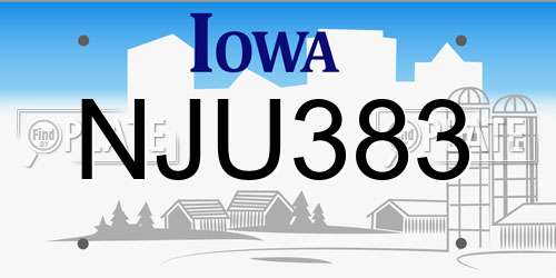 NJU383 Iowa License Plate
