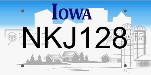 NKJ128 Iowa License Plate